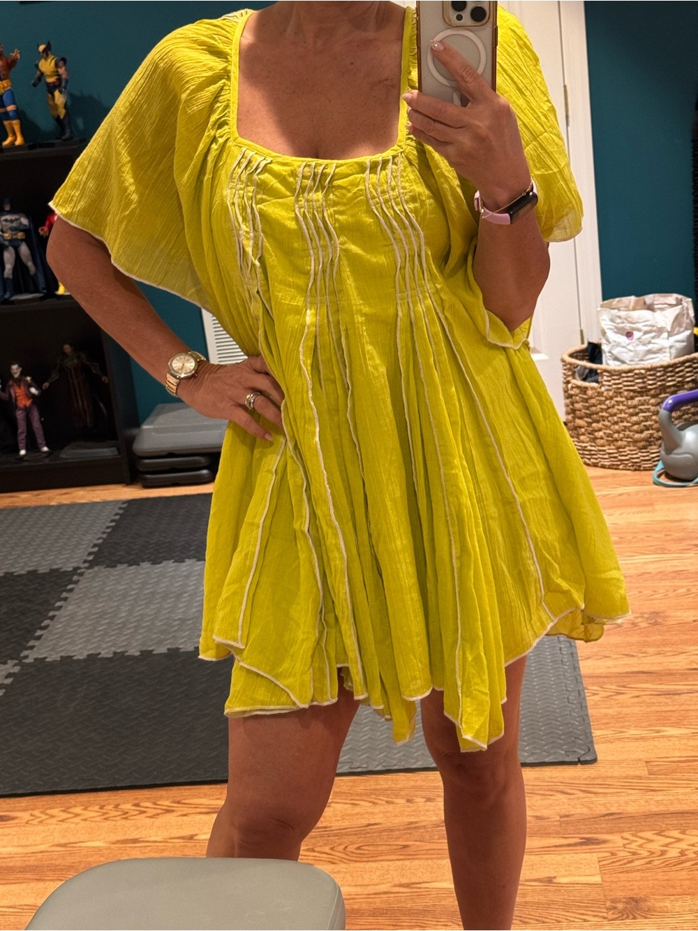 Free People Lemon Yellow Gauzy Swing Mini Dress